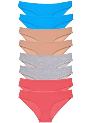 8 Adet Süper Eko Set Likralı Kadın Slip Külot Ten Gri Fuşya Mavi