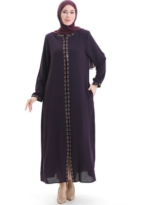 Büyük Beden Petek Kumaş Fermuarlı Ferace 6183-06 Mürdüm