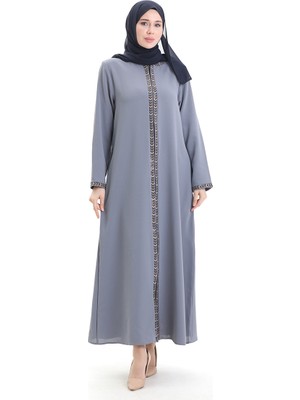 Büyük Beden Petek Kumaş Fermuarlı Ferace 6183-03 Gri
