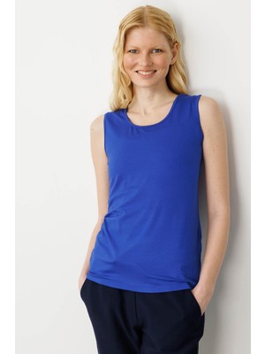 Desen Triko Kadın Askılı Penye T-Shirt Saks