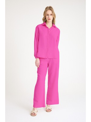 Günlük Fuşya Keten Ikili Takım Alt Üst