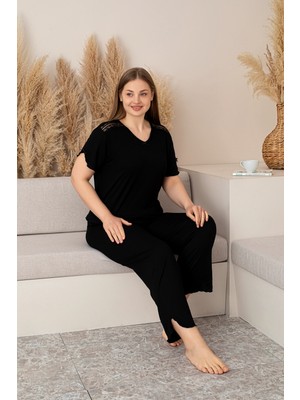 “bambu Kumaş Büyük Beden Kadın Dantelli Uzun Kollu Pijama Takımı – Yumuşak, Nefes Alabilir, Şık ve Rahat, M-5xl”