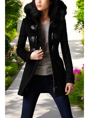 Kışlık Kaşmir Kadın Kürklü Kaşe Kaban