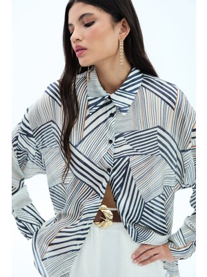 Çizgi Desenli Salaş Gömlek - Siyah