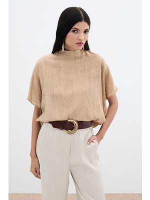 Desenli Salaş Bluz - Camel