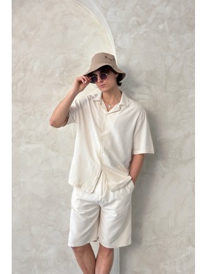 Erkek Oversize Keten Gömlek Şort Takım