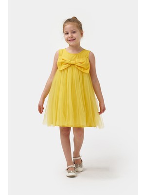Kız Çocuk Fiyonklu Tüllü Yazlık Doğum Günü Özel Gün Elbisesi
