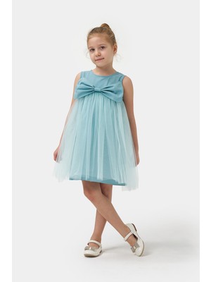 Kız Çocuk Fiyonklu Tüllü Yazlık Doğum Günü Özel Gün Elbisesi