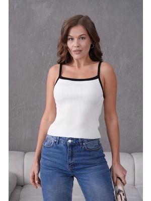 Askılı Slim Fit Kaşkorse Crop Basic Triko Bluz