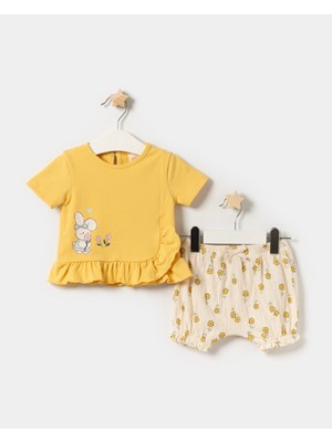 Kız Bebek T-Shirt Örme Müslin Şortlu Yazlık Ikili Takım
