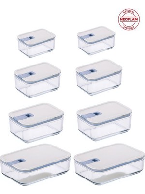 Neoflam Perfect Seal 8 Parça Dikdörtgen Cam Saklama Kabı Seti Hava Geçirmez Özellikler