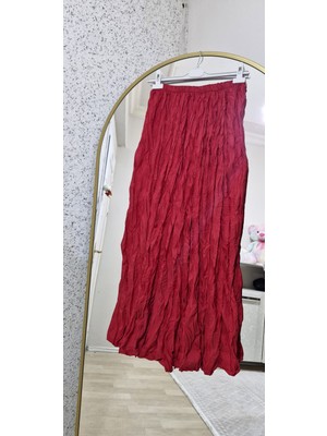 Kadın Pileli Kırışık Kumaş Maxi 100 cm Etek Kraş