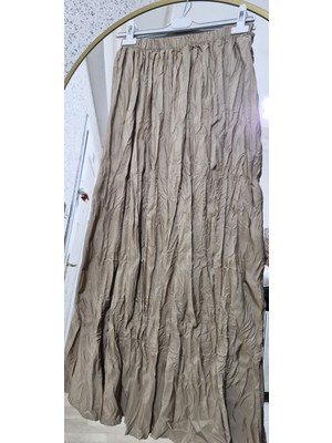 Kadın Pileli Kırışık Kumaş Maxi 100 cm Etek Kraş