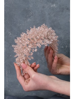Hayalperest Boncuk Pudra Nilsu Boncuklu Gelin Tacı Saç ve Türban Aksesuar