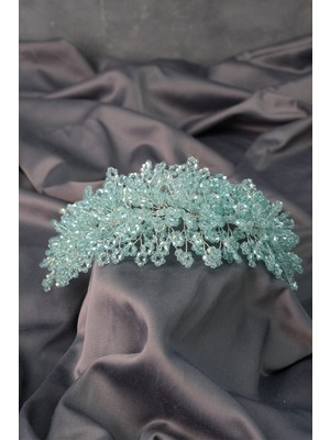 Hayalperest Boncuk Su Yeşili Nilsu Boncuklu Gelin Tacı Saç ve Türban Aksesuarı