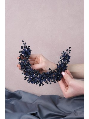 Hayalperest Boncuk Nida Çiçek Mineli Gelin Tacı Saç ve Türban Aksesuarı