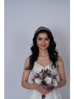 Hayalperest Boncuk Nida Çiçek Mineli Gelin Tacı Saç ve Türban Aksesuarı