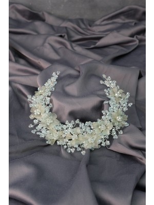 Hayalperest Boncuk Nida Çiçek Mineli Gelin Tacı Saç ve Türban Aksesuarı