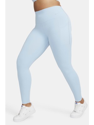 Nike Universa Medium Support High Rise Full Length Kadın Yüksek Bel 2 Cepli Toparlayıcı Tayt Açık Mavi
