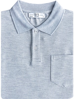 Süvari Erkek Cepli Bol Kesim Yumuşak Dokulu Polo Yaka Tişört Kısa Kol Polyester Gri