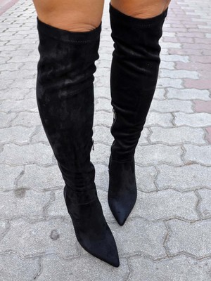 Siba Shoes Selkie Ince Topuk Sivri Burun Siyah Kadın Çorap Çizme