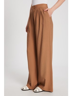 Kadın Camel Kendinden Desenli Palazzo Pantolon 29099