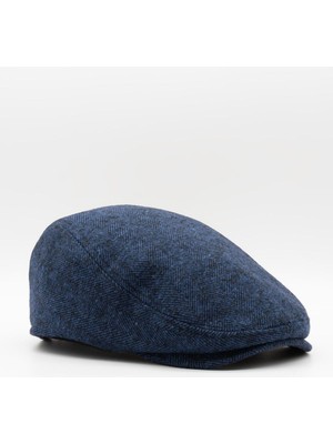Külah Erkek Kasket Balıksırtı Flat Cap Termal Yün Şapka-Lacivert