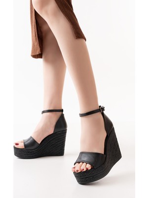 Asmi Shoes Kadın Siyah Dolgu Topuklu  Ayakkabı Rahat Yüksek Topuklu 11 cm
