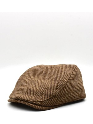 Külah Kahve Balıksırtı Desen Newsboy Duckbill Klasik Kasket Yün Golf Şapkası