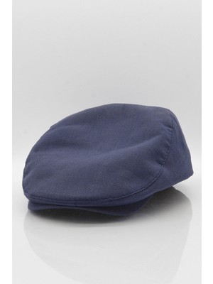 Erkek Lacivert Kasket Keten Yazlık Flat Cap Şapka