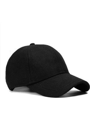 Külah Erkek Beyzbol Şapkası Yün Kışlık Kep-Siyah