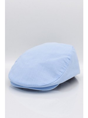 Külah Erkek Açık Mavi Kasket Keten Yazlık Flat Cap Şapka