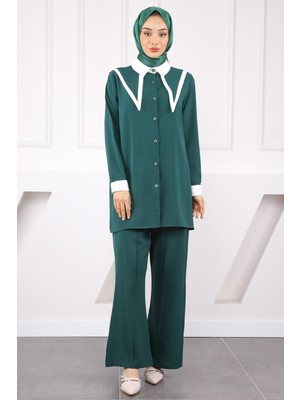 İmaj Butik Zümrüt Yaka Detaylı Tunik Pantolonlu Takım