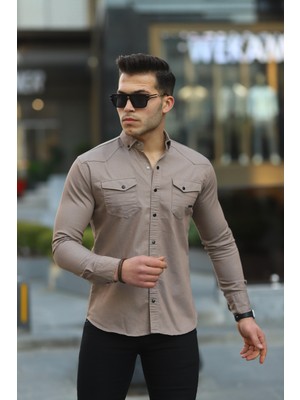Erkek Slim Fit Çift Cepli Kot Gömlek