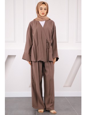 İmaj Butik Vizon Bel Bağlamalı Modal Kimono Pantolonlu Takım