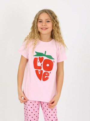 Kız Çocuk Kısa Kollu %100 Pamuklu Pijama Takımı Cute Love