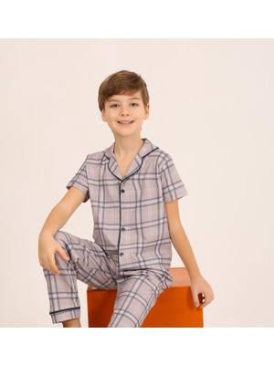 Erkek Çocuk Kısa Kollu Düğmeli %100 Pamuklu Pijama Takımı Cooper