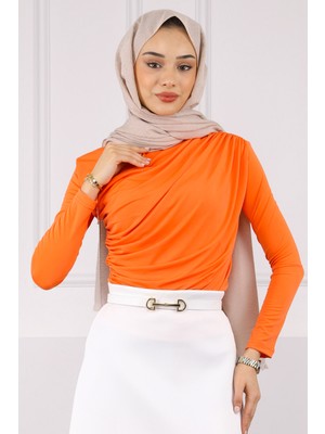 İmaj Butik Oranj Önü Drapeli Sandy Bluz