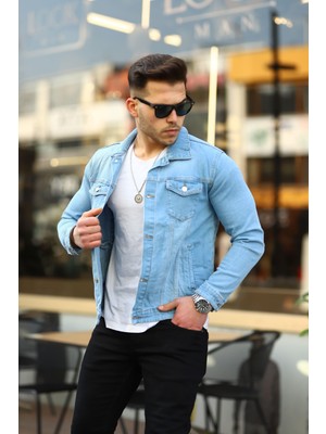 Comstar Erkek Slim Fit Denim Kot Ceket %100 Pamuk Rahat Kesim Mavi Renk