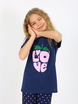 Kız Çocuk Kısa Kollu %100 Pamuklu Pijama Takımı Cute Love