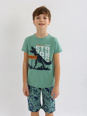 Erkek Çocuk Kısa Kollu Kapri %100 Pamuklu Pijama Takımı Trainer