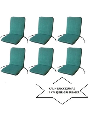 Lüks Arkalıklı Sandalye Minderi 6lı 4cm Süngerli Yeşil