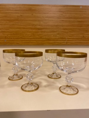 Dondurmalık ve Magnolyalık 4'lü Kristal 300 ml Şeffaf Altın Şerit