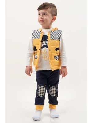 Bıyıklı Şişme Yelekli Erkek Bebek 3’lü Takım – Pamuklu ve Renkli (6-12 Ay)