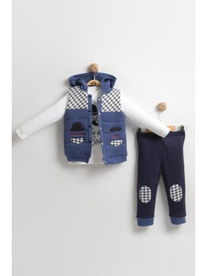 Bıyıklı Şişme Yelekli Erkek Bebek 3’lü Takım – Pamuklu ve Renkli (6-12 Ay)