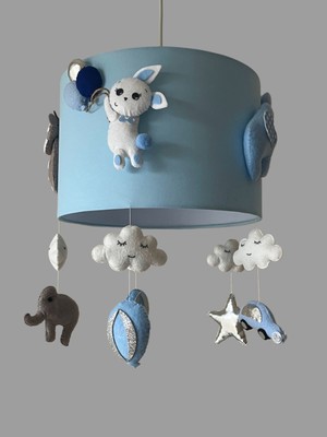 Mavi Renk Tavşan Ayıcık Fil Zürafa Aslan Figürlü Bebek/çocuk Odası Tasarım Sarkıt Aydınlatma