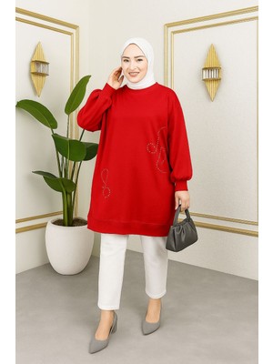 Kadın Inci Detaylı Uzun Sweatshirt Tunik