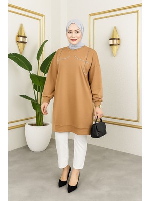 Kadın Inci Detaylı Uzun Sweatshirt Tunik