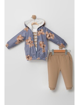 Ayı Baskılı Yağmurluklu Erkek Bebek 3’lü Set – Konforlu Pamuk (9-24 Ay)