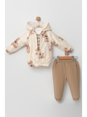 Ayı Baskılı Yağmurluklu Erkek Bebek 3’lü Set – Konforlu Pamuk (9-24 Ay)